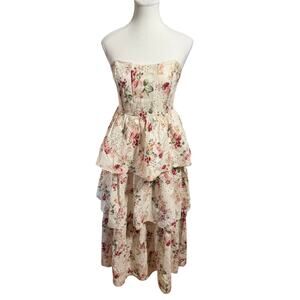 Vestique Rose Gardens Midi Tiered Dress Women S Cream Floral Cottage Wedding